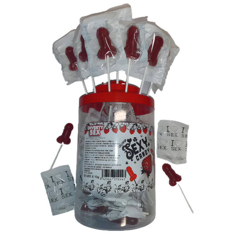 DIABLO PICANTE - 50 SUCETTES PÉNIS AUX FRAISE ET AUX CERISES 50 UNITÉS