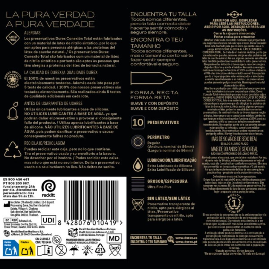 DUREX - CONNEXION TOTALE ULTRA FINE PLUS SANS LATEX 10 UNITÉS