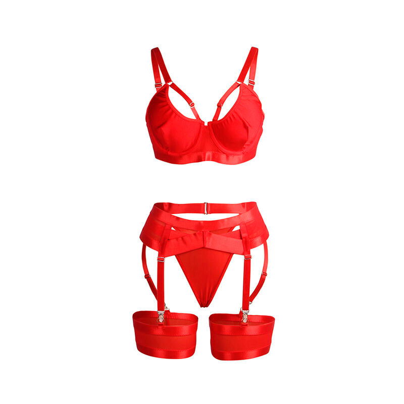 SUBBLIME - 955267 ENSEMBLE SOUTIEN-GORGE BONDAGE ROUGE AVEC JARRETELLE L/XL
