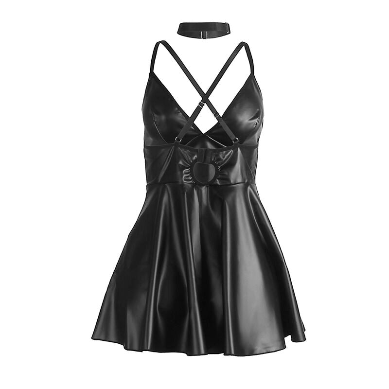 SUBBLIME - 955380 ROBE À BRETELLES EN CUIR NOIR L/XL