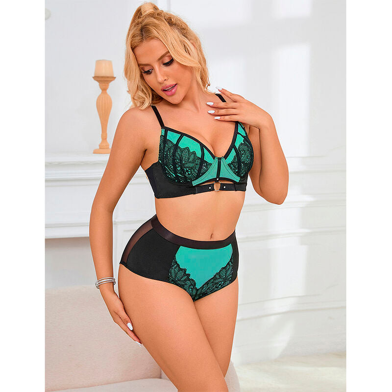 SUBBLIME - 955557 ENSEMBLE SOUTIEN-GORGE EN CUIR VERNI VERT AVEC FERMETURE ÉCLAIR S/M