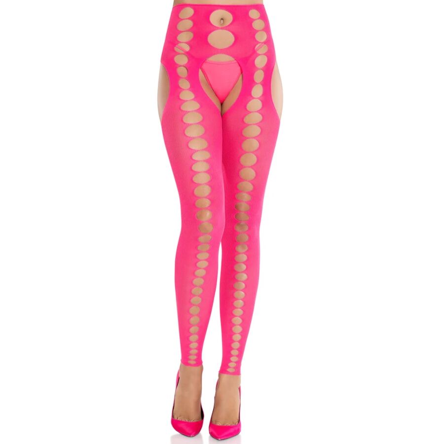 LEG AVENUE - BAS OPAQUES SANS BRETELLES ET SANS COUTURE ROSE FLUO