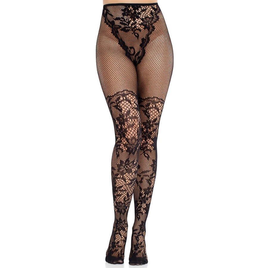 LEG AVENUE - BAS EN DENTELLE DAHLIA AVEC DÉTAIL EN FILET NOIR