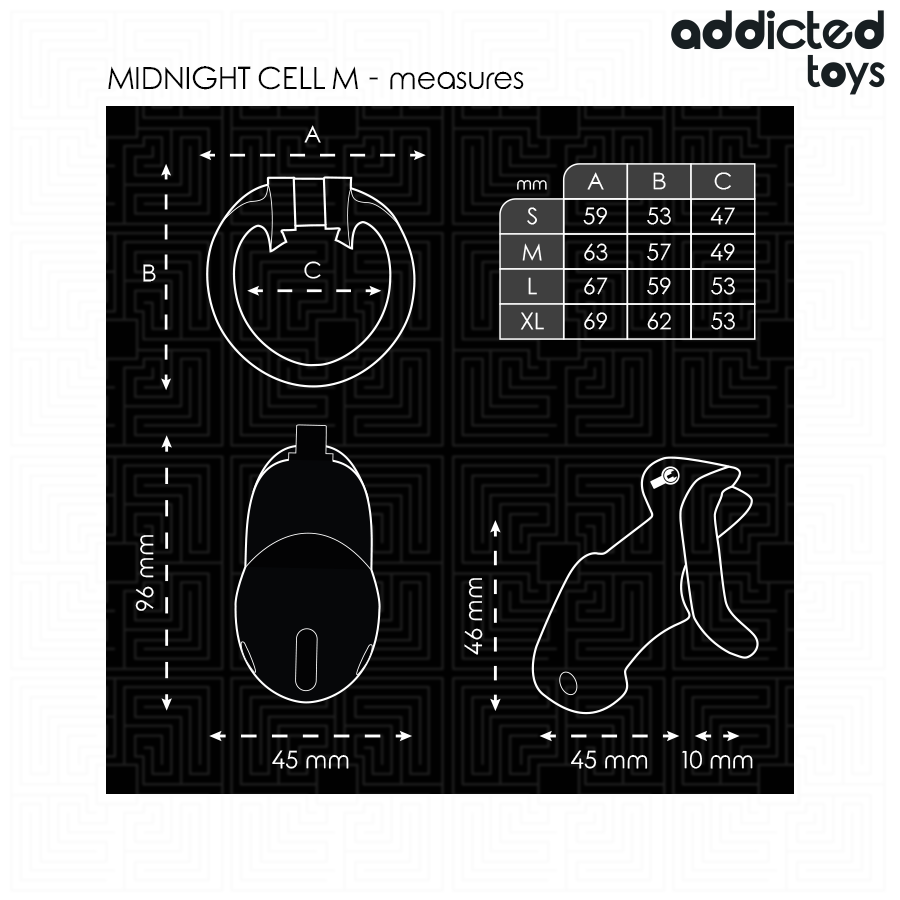 ADDICTED TOYS LOCKED - CAGE À PÉNIS MINDNIGHT CELL 4.2 CM TAILLE M