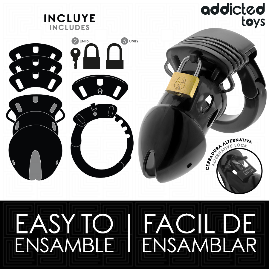 ADDICTED TOYS LOCKED - CAGE À PÉNIS CHASTETÉ PROFONDEUR 7,5 CM