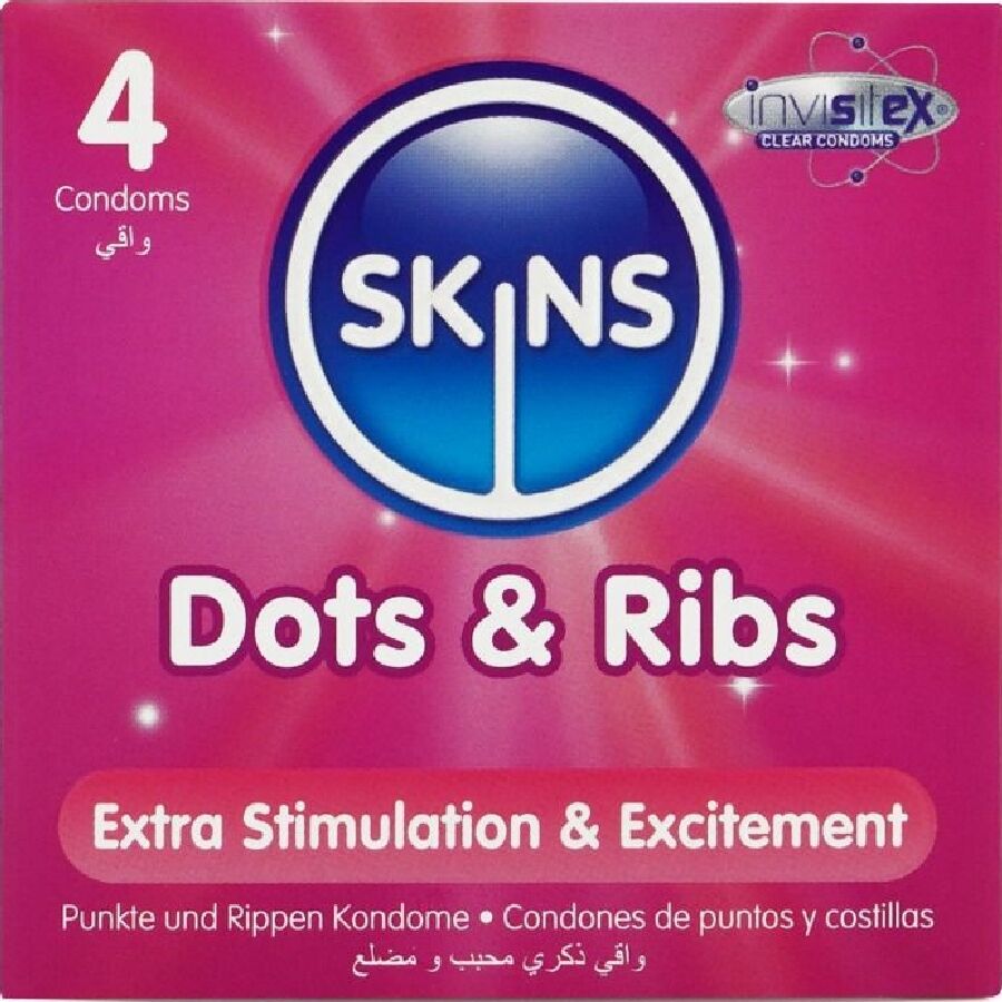 SKINS - PACK DE 4 PRÉSERVATIFS PREMIUM DOTS & RIBS