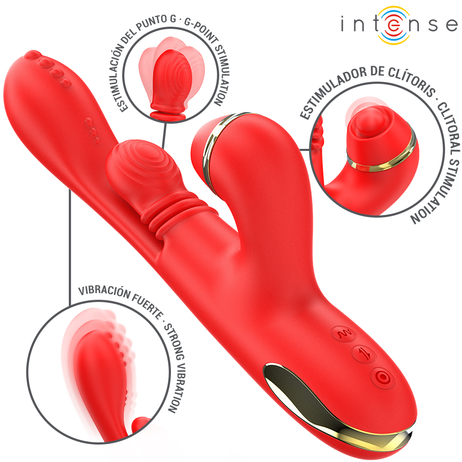 INTENSE - STIMULATEUR DE CLITORIS MULTIFONCTION KATY 4 TÊTES INTERCHANGEABLES ROUGE