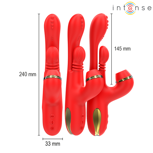INTENSE - STIMULATEUR DE CLITORIS MULTIFONCTION KATY 4 TÊTES INTERCHANGEABLES ROUGE